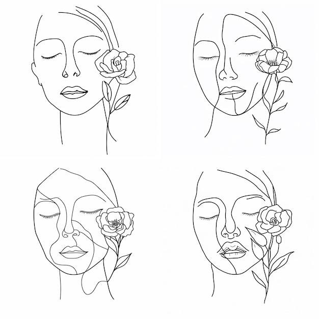 Vrije vector met de hand getekende vrouw met bloemen illustratie