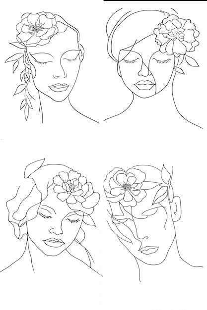Vrije vector met de hand getekende vrouw met bloemen illustratie