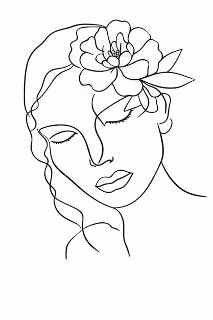 Vrije vector met de hand getekende vrouw met bloemen illustratie
