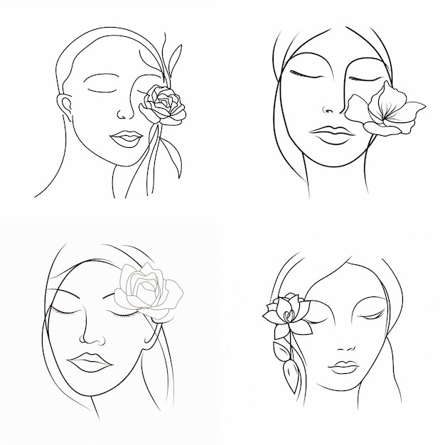 Vrije vector met de hand getekende vrouw met bloemen illustratie