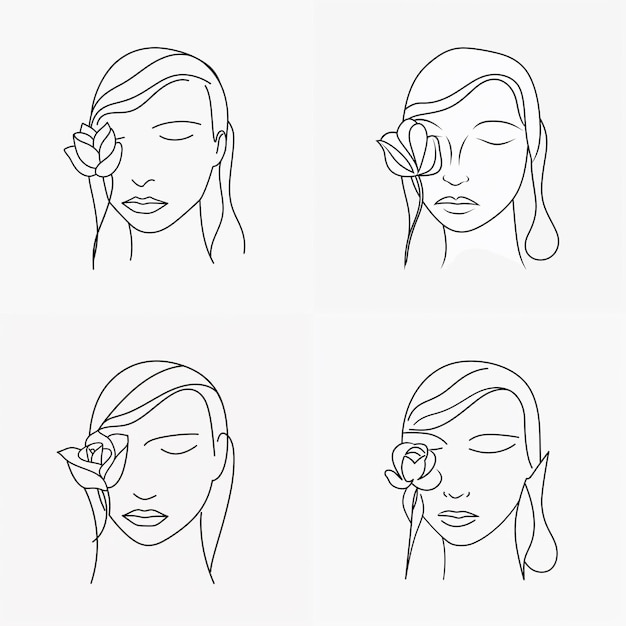 Vrije vector met de hand getekende vrouw met bloemen illustratie