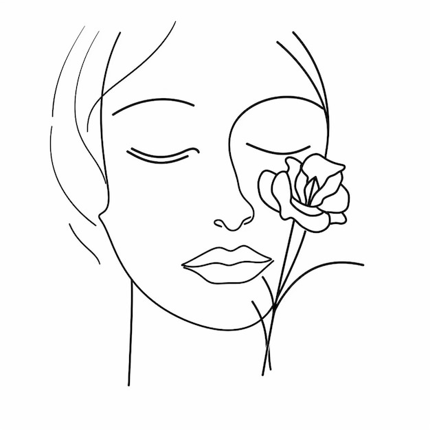 Vrije vector met de hand getekende vrouw met bloemen illustratie