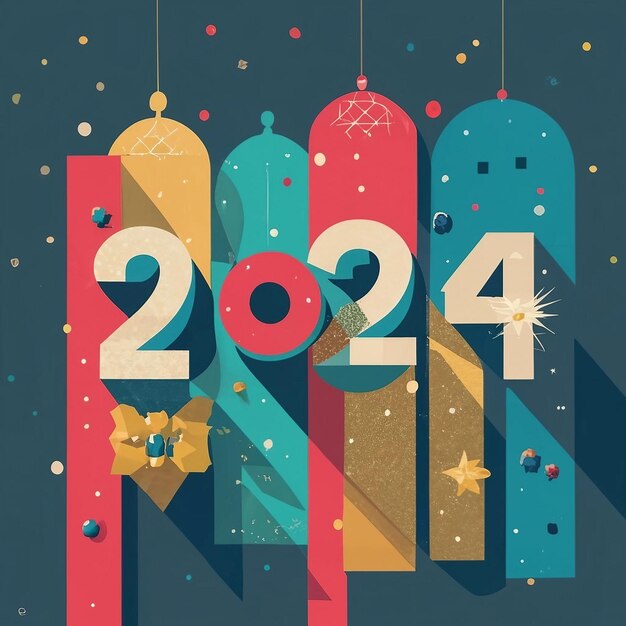 Vrije vector visueel aantrekkelijke achtergrond voor het Nieuwjaar van 2024 met halftone-effect