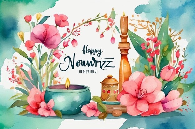 Vrije vector waterverf happy nowruz illustratie