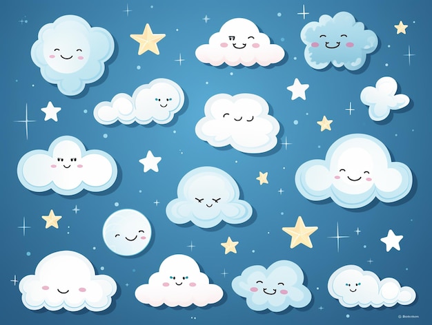 Vrije vector wolk sticker clipart vector set vlak ontwerp