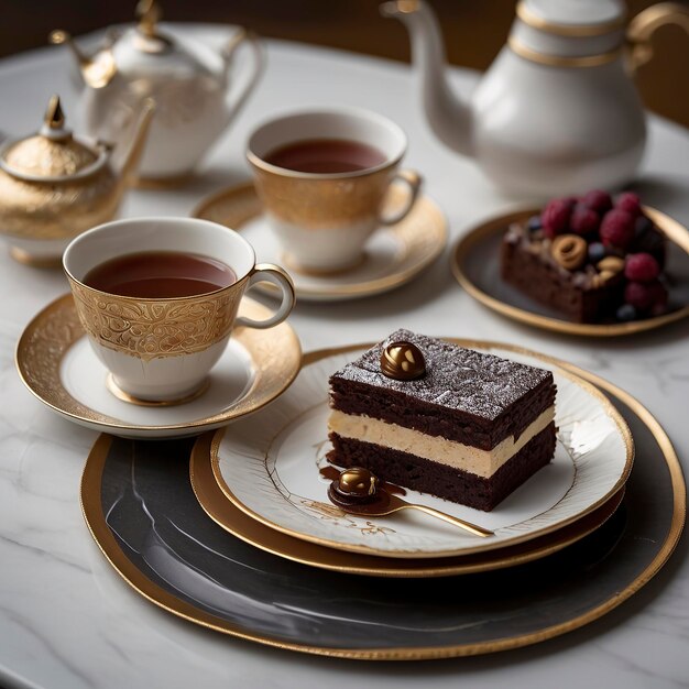 Vrije voorkant van heerlijke taart met kopieerruimte stuk chocoladetaart versierd met aardbeien