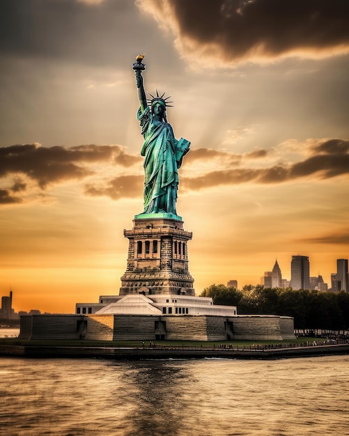 Vrijheidsbeeld en de skyline van New York City USA