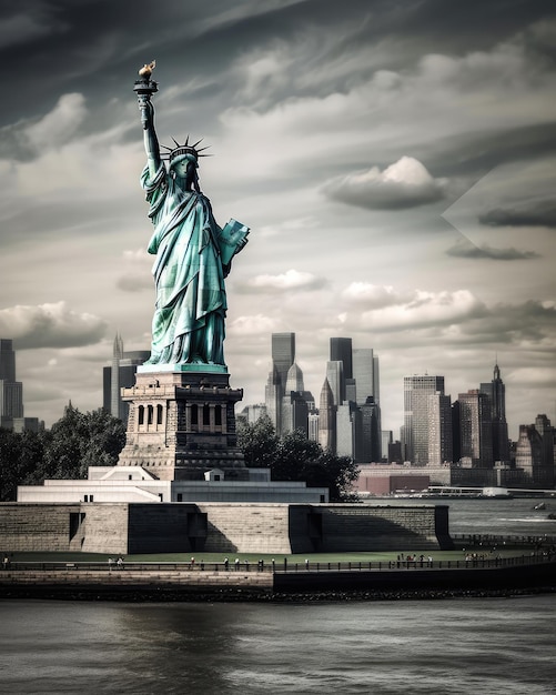 Vrijheidsbeeld en de skyline van New York City USA