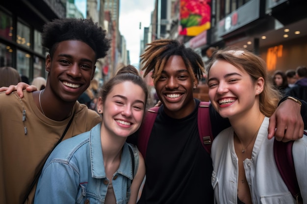 Vrijheidsondersteuning en protest met vrouw en vuist met menigte in stadsstraat voor wereldwijde gerechtigheid