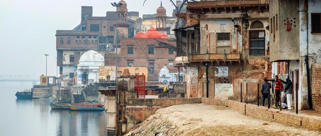 Vrindavan India January 2020: Krishna Temple at the Keshi Ghat on Yamuna river