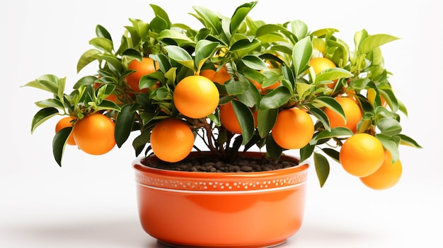 Vroege oogst sinaasappelboom in een pot op witte achtergrond