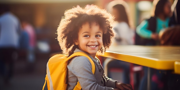 Foto vrolijk afro-amerikaans meisje op haar eerste schooldag