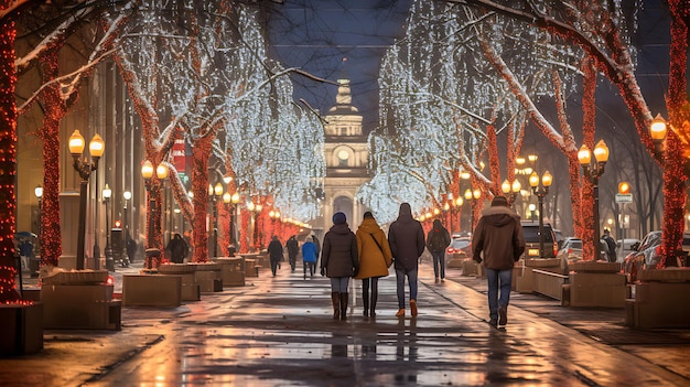 Vrolijk kerstfeest De vreugdevolle viering vakantie versieringen en besneeuwde winter achtergrond