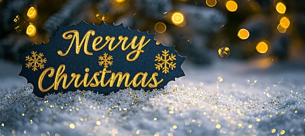 Foto vrolijk kerstfeest gouden tekst op magische bokeh glinsterende achtergrond voor feestelijke postkaart