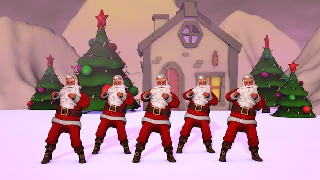 Vrolijk kerstfeest Kerstmannen dansen 3D-rendering