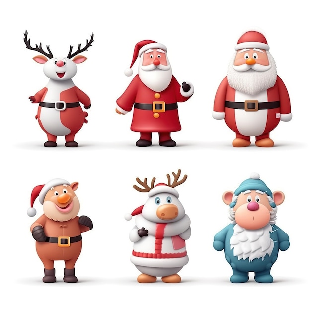 Vrolijk kerstfeest met Cartoon Santa Claus sneeuwpop geschenken doos Ai gegenereerd