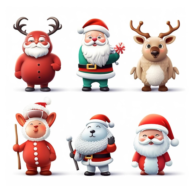 Vrolijk kerstfeest met Cartoon Santa Claus sneeuwpop geschenken doos Ai gegenereerd