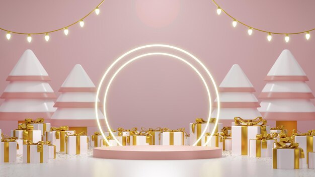 Vrolijk kerstfeest thema lege ruimte podium realistisch beeld voor productpresentatie