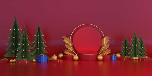 Vrolijk Kerstmast Podium 3d Render