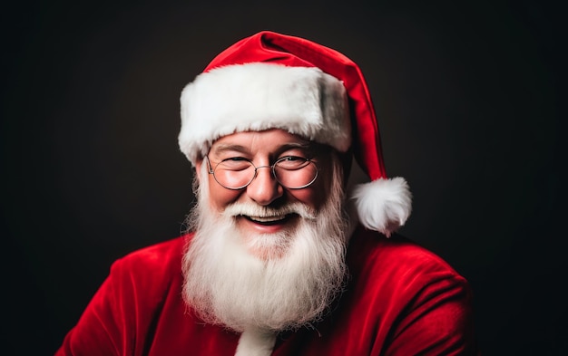 Vrolijk portret van de kerstman op een zwarte achtergrond