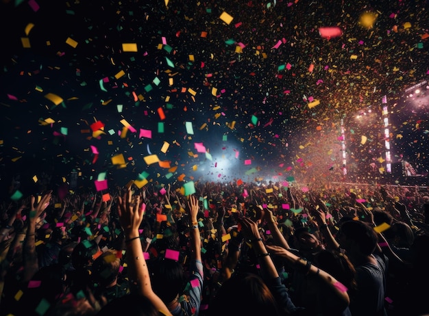 Vrolijke jongeren douchten met confetti op een clubfeest