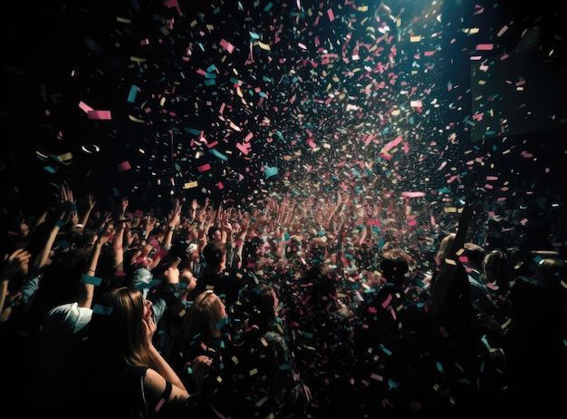 Vrolijke jongeren douchten met confetti op een clubfeest