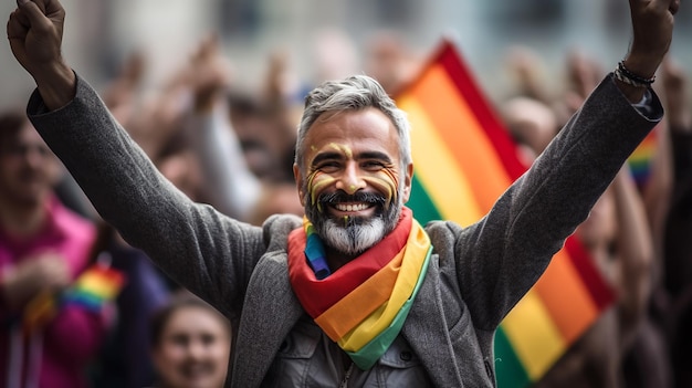 Vrolijke man op de LGBT-paradeGemaakt met generatieve AI-technologie