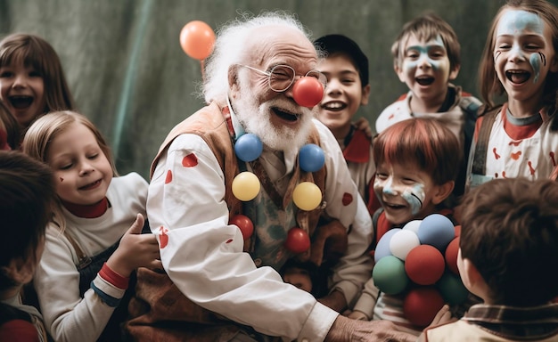 Foto vrolijke oudere clown brengt gelach aan kinderen39 deel