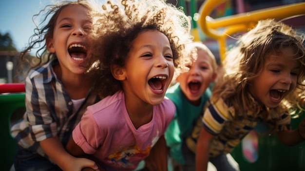 Vrolijke spelende kinderen die de gelukzaligheid van kinderen omarmen Generatieve AI