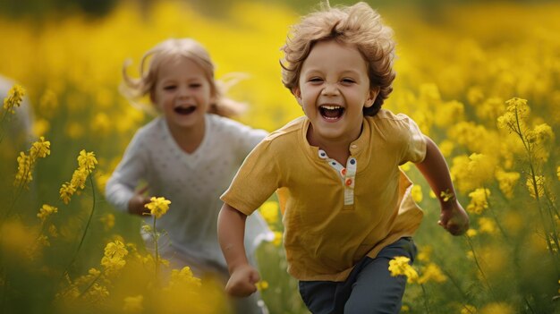 Vrolijke spelende kinderen die de gelukzaligheid van kinderen omarmen Generatieve AI