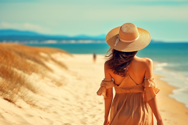 vrouw aan het strand met hoed