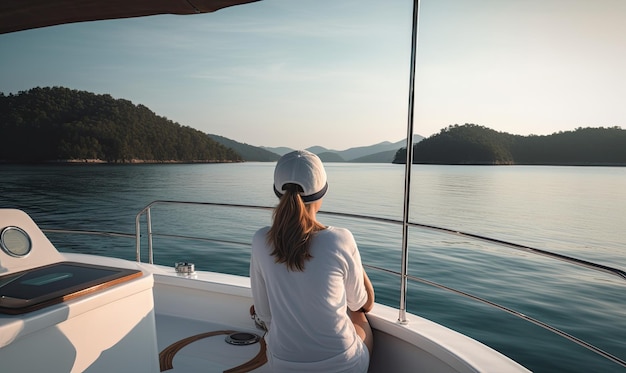 Vrouw aan het zonnebaden op een luxe jacht in de Middellandse Zee Creëren met behulp van generatieve AI-tools