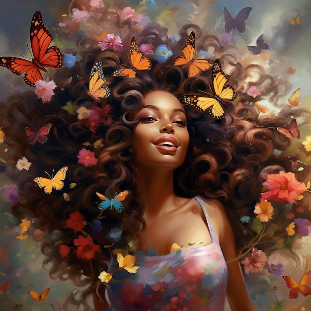 vrouw afro-amerikaanse geklonken door vlinders