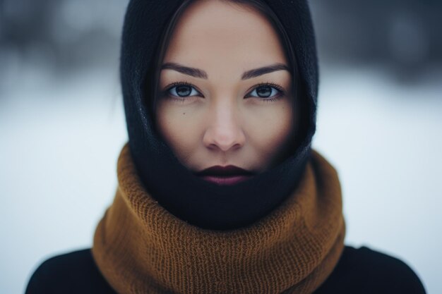 Vrouw alleen in het bos in een winterse scène