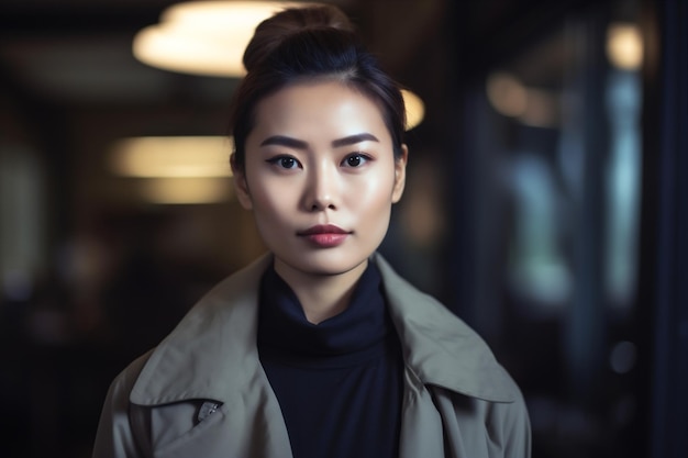Vrouw aziatische zakenvrouw zelfverzekerd portret gelukkig collectief kopieerruimte kantoor vrouwelijk bedrijf Generatieve AI
