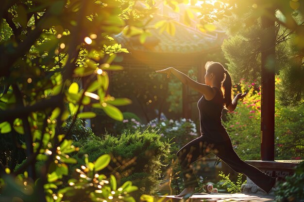 Foto vrouw beoefent yoga in het bos