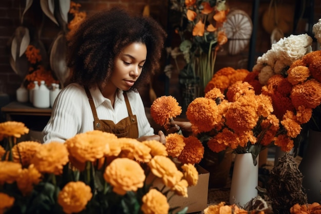 Vrouw bloemen winkel potten Vrouw modern Genereer Ai