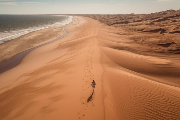 Vrouw die alleen op zandduinen van een strand loopt