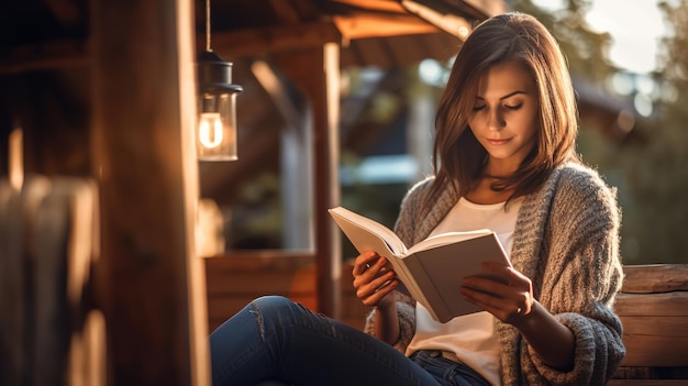 Foto vrouw die een boek leest.