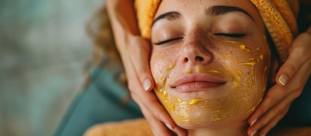 Vrouw die een gezichtsmasker aanvraag ontvangt