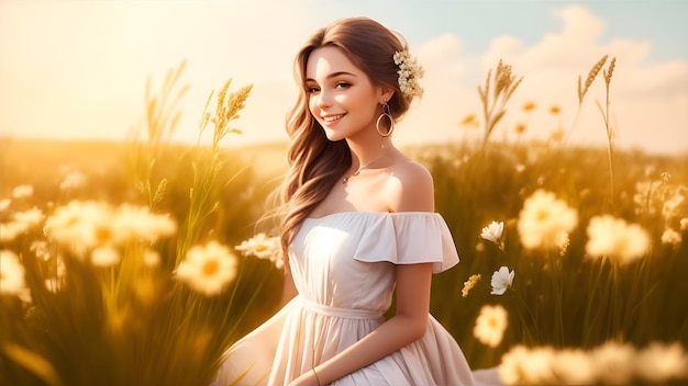 vrouw die een jurk draagt in de zomergras middenpositiebeelden met gegenereerde ai