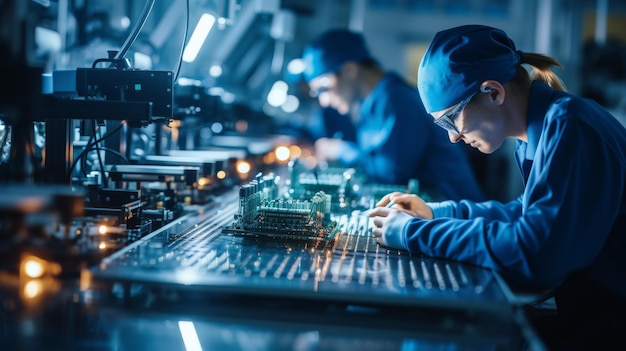 Foto vrouw die een machine bedient in een fabriek