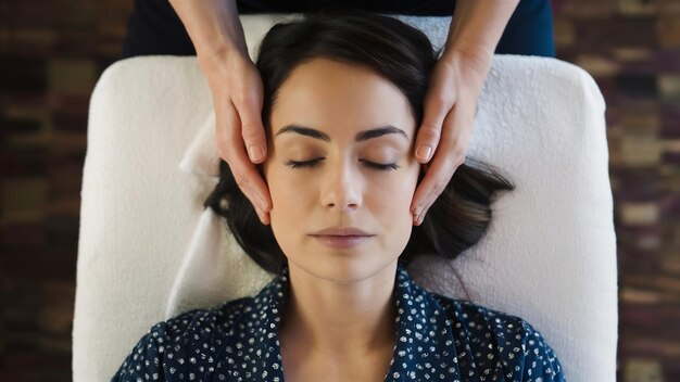 Foto vrouw die een massage krijgt op de tempels