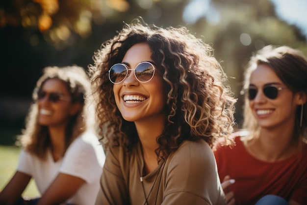 Vrouw die gehoorproblemen overwint om van tijd te genieten met vrienden Genatieve AI