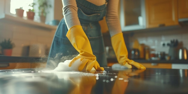 vrouw die het huis schoonmaakt met handschoenen Generatieve AI