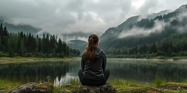 Vrouw die het natuurlijke landschap observeert