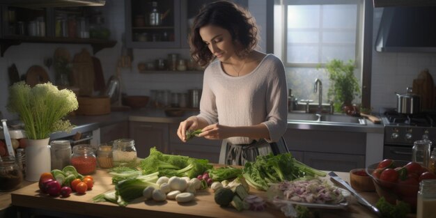 vrouw die in de keuken kookt Generatieve AI