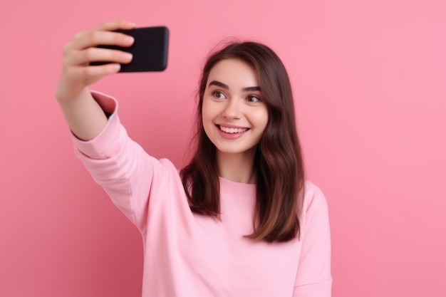 Vrouw die lacht selfie Binnenhuid Genereer Ai