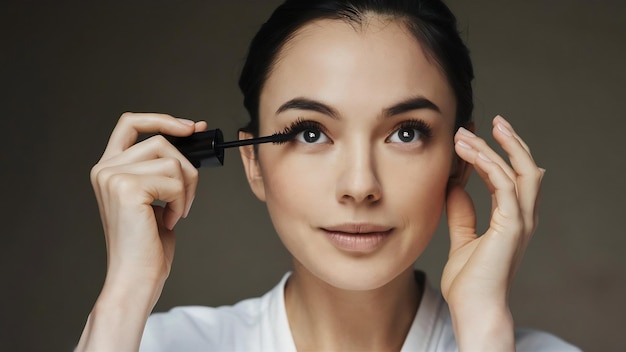 Vrouw die mascara op haar wimpers aanbrengt