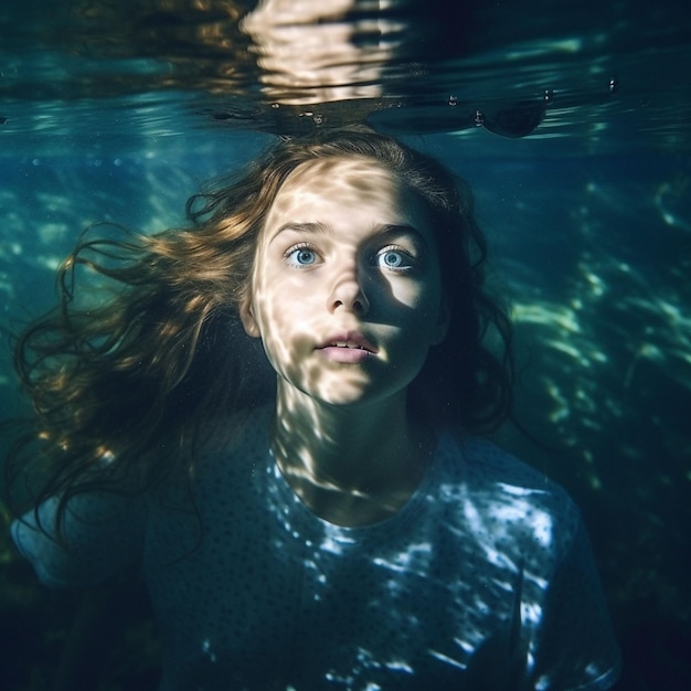 Foto vrouw die onder water poseert